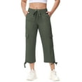 thumbnail image 3 of Satankud Women's Cargo Capris Hiking Pants for Camping Outdoor Athletic Casual Loose Comfy Elastic Waist with Pockets Quick Dry Armygreen S, 3 of 9
