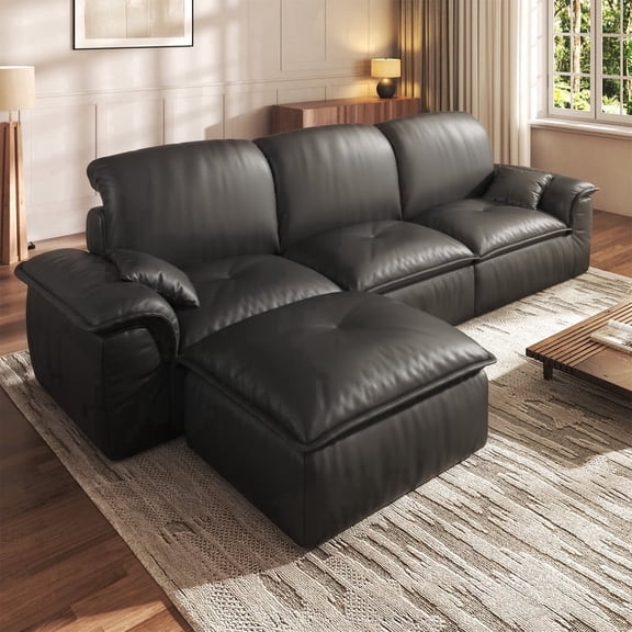 Patbrela Sectional Sofa, 110" L-Shaped Deep Seat Couch, Modular Sofa with Back Cushion for Living Room, PU Leather Boneless Sofa, No Assembly Required, Black