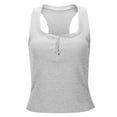 thumbnail image 1 of Camiseta sin mangas con cuello en U bajo y detalle de botones para mujer - Entallada, sin mangas, poliéster, para outfits de día/noche (tallas S-XL), 1 of 5