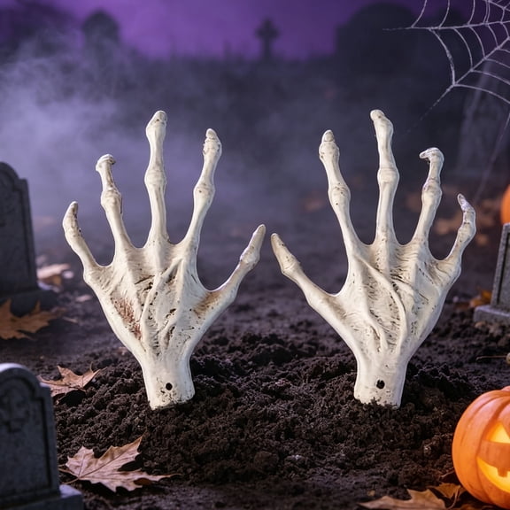 2PCS Halloween Fake Skeleton Hand Decorations, Gothic Horror Skeleton Hand Ornaments, Terror Themed Witch Hands for Halloween Parties & Haunted Houses Decor
