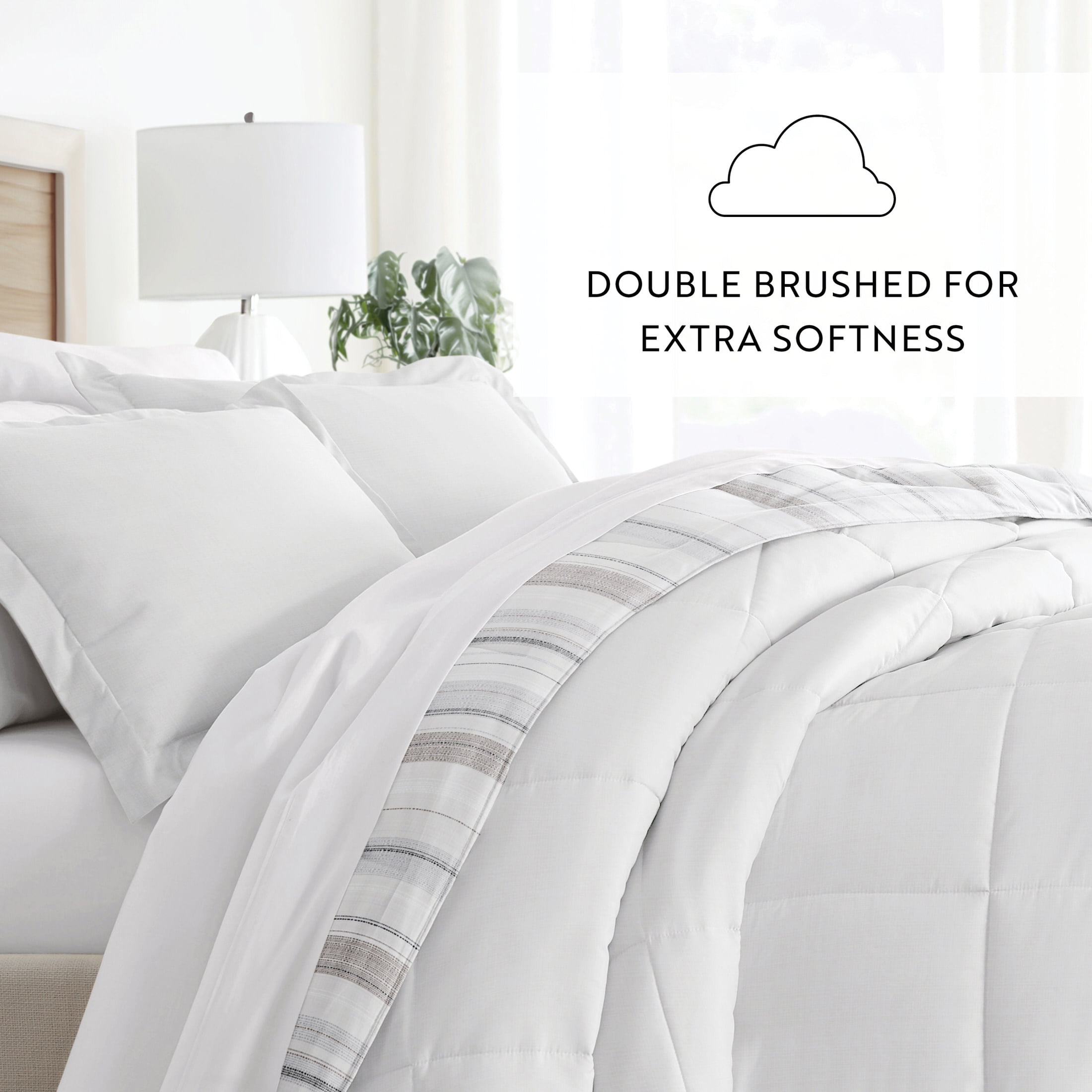 Noble Linens Down Alternative Vertical Stripe Dune Reversible Comforter Set