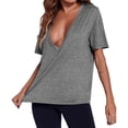 thumbnail image 3 of Summer Short Sleeved Women Deep V Neck Solid T Shirt Tops, 3 of 6