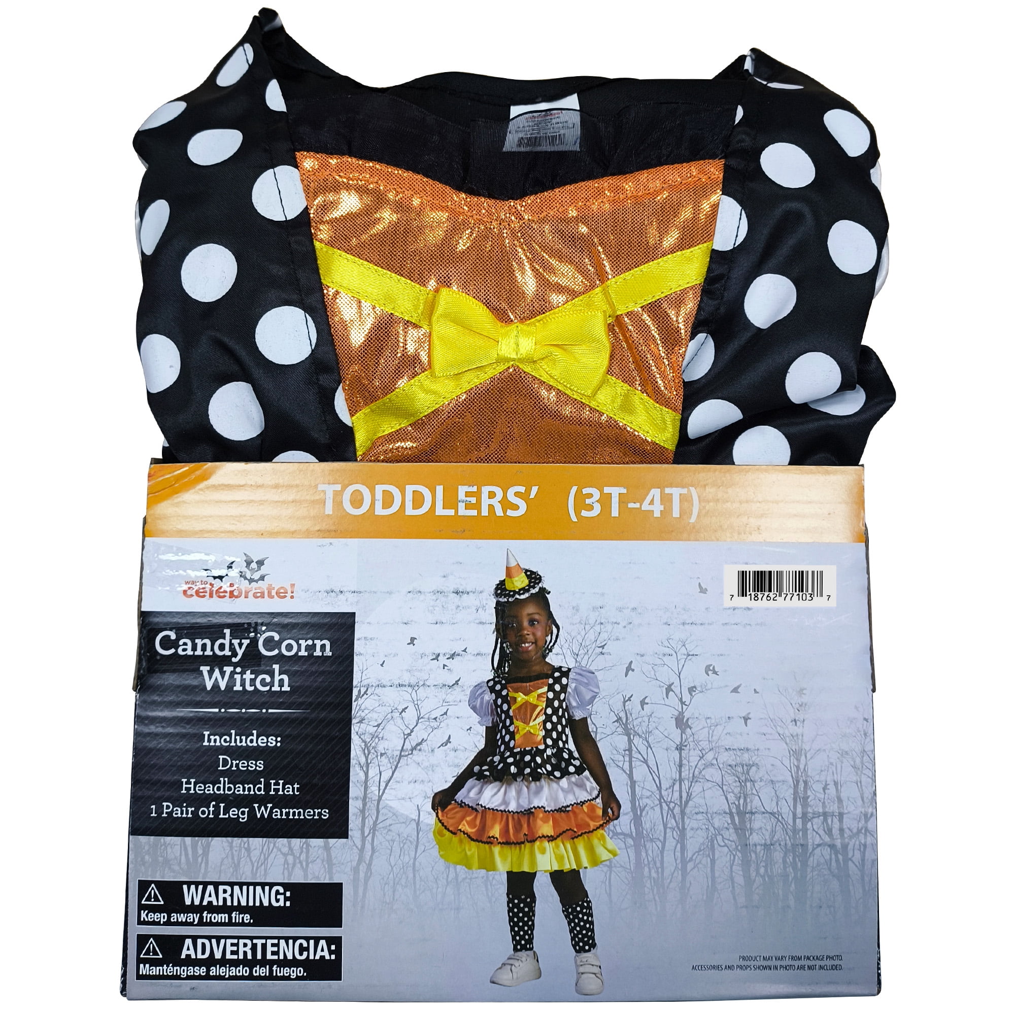 Candy Corn Witch Halloween Costume for Toddler, Size 3T-4T, by Way to Celebrate