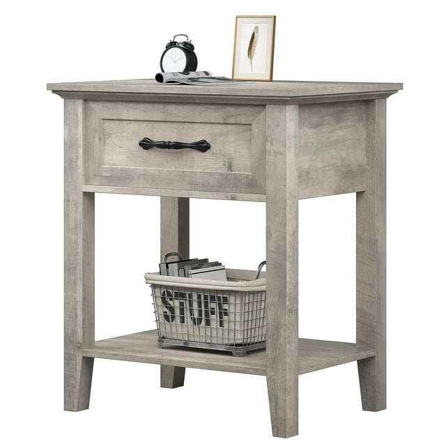 Table de Chevet Carrée, Table de Chevet Table d'Appoint pour Chambre, Chambre de Bébé, Salon, Table d'Appoint avec Tiroir de Rangement, Assemblage Facile, Gris