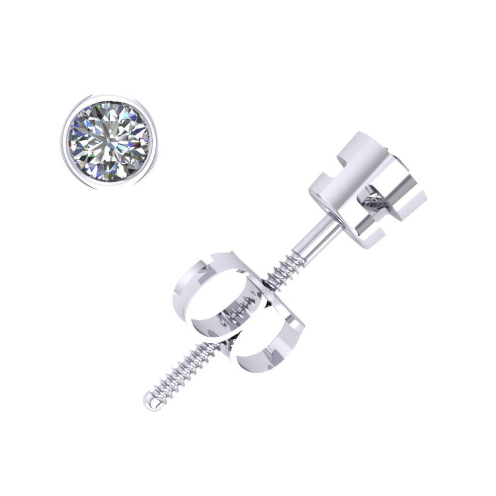6 MM 0.15 Cttw Round Shape White Natural Diamond Square Stud Earring 10k Solid Gold Screw Back