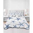 thumbnail image 2 of Quilts Full Size Bedding Set, Navy Blue Starfish Coastal Lightweight Quilted Comforter, Summer Beach Nautical Ocean Soft Reversible Bedspread Coverlet with Pillow Covers for All Season, 78" x 90", 2 of 7