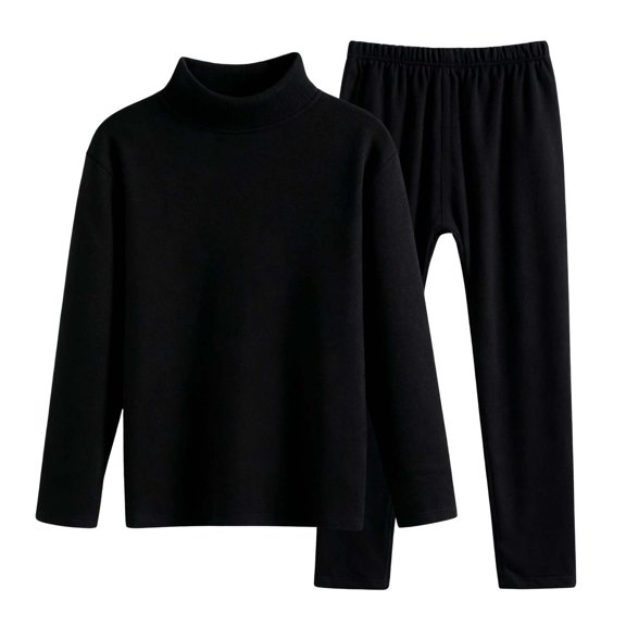 CUZIBR Baby Girl Winter Outfits Winter Thermal Underwear Solid Color Base Layer Half High Collar Long Sleeve Shirts Casual Trousers Two Piece Set Comfy Sweat Set For Toddler,Black,4-5 Years