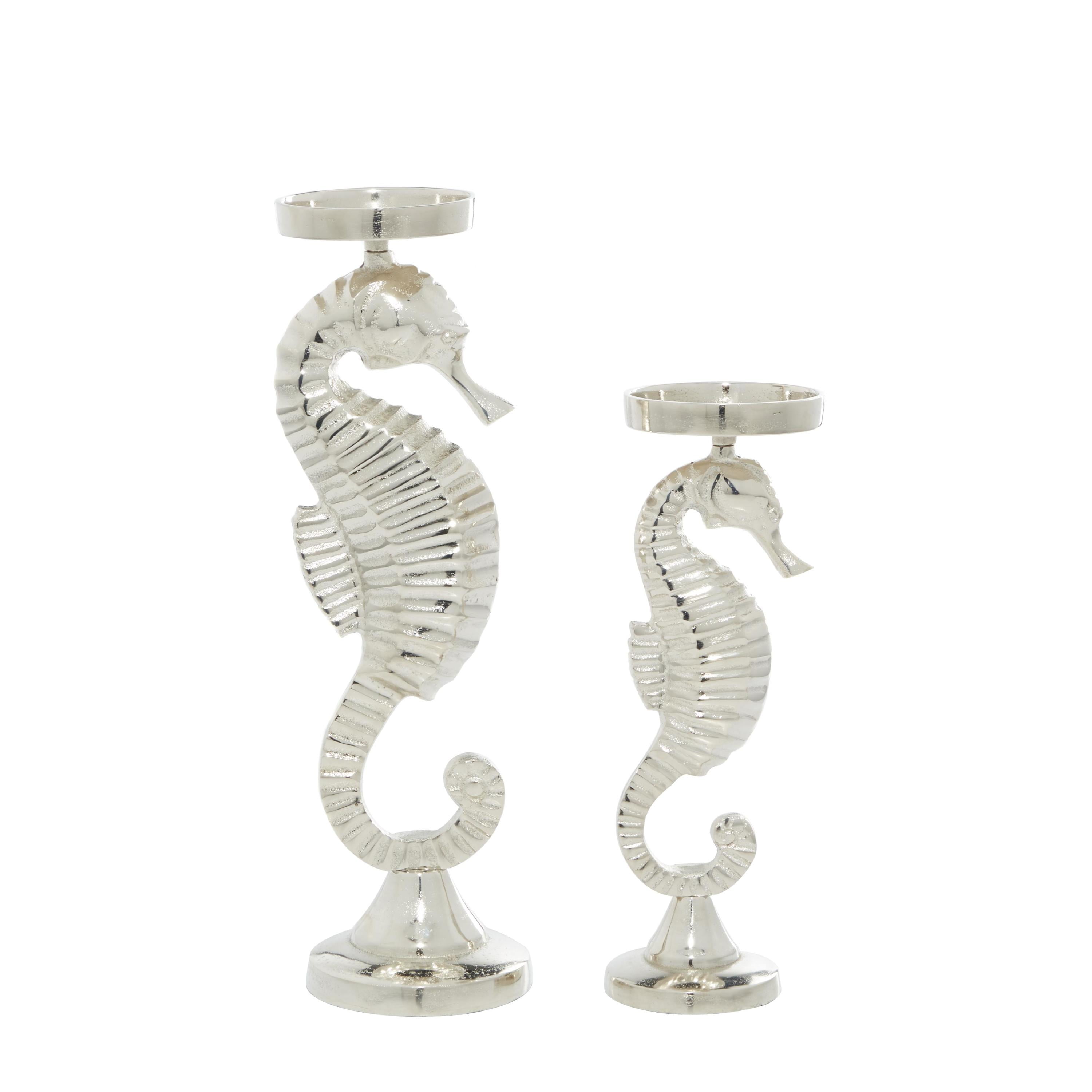 DecMode 2 Candle Silver Aluminum Metal Candle Holder, Set of 2