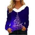thumbnail image 1 of Birdeem T-Shirt de Noël en Peluche Imprimé pour Femmes Col en V Patchwork Manches Longues Ajusté, 1 of 1