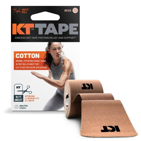 KT Tape Original Cotton Elastic Kinesiology Therapeutic Athletic Tape, 16 Ft, Uncut Roll, Beige