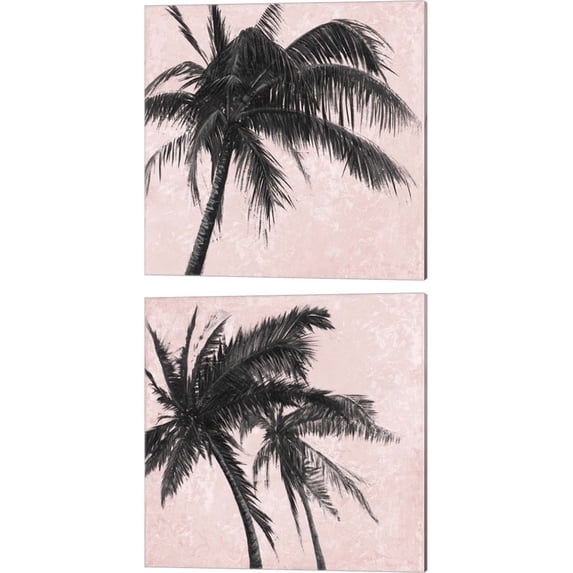 Great Art Now Gray Palm on Pink by Patricia Pinto 2 Piece Canvas Art Set Each 14"W x 14"H