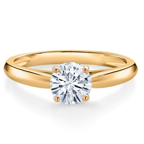 Gem Stone King 10K Yellow Gold Solitaire Ring Set with Round Moissanite (0.80 Cttw, Size 6)