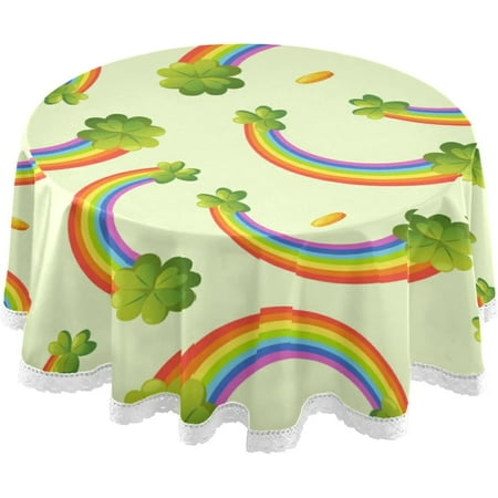 

Hidove St.Patrick s Day Round Tablecloth Beautiful Rainbow and Clover Round Table Cloth Water Resistant Spill Proof Large Table Cover for Family Gathering Dinner Hotel BBQ 60 in