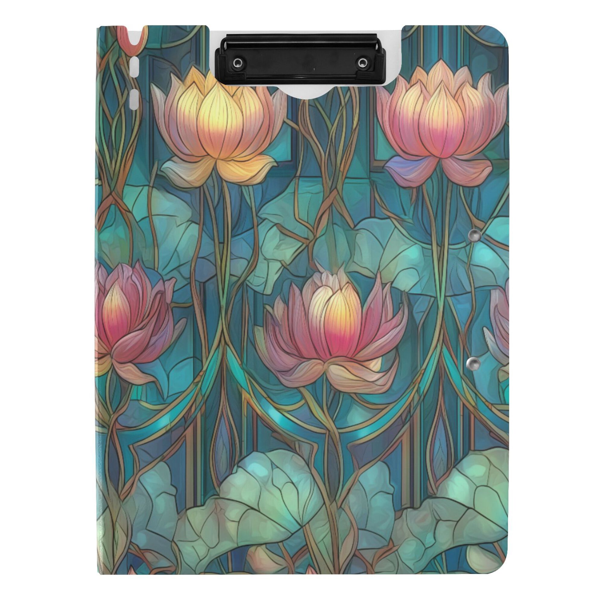 FORMRS A4 Clipboard Folder with Pen Holder Horizontal Foldable School Office Binder, Art Water Lilies Pattern
