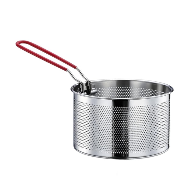 Colador de fideos, cesta para freír de acero inoxidable, cesta multiusos para freidora, colador de pasta para cocina, escurridor de aros de cebolla 16 centímetros