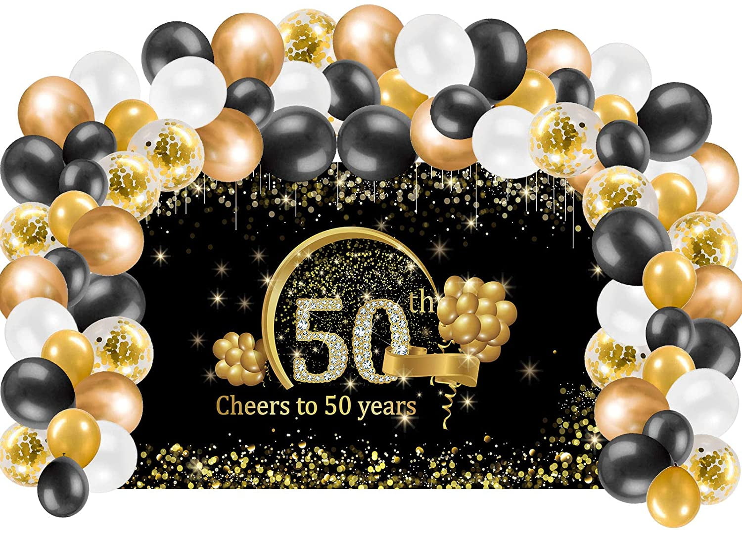 Party Backdrop Decoration Cheers to 50 Years Birthday Banner Black and Gold 