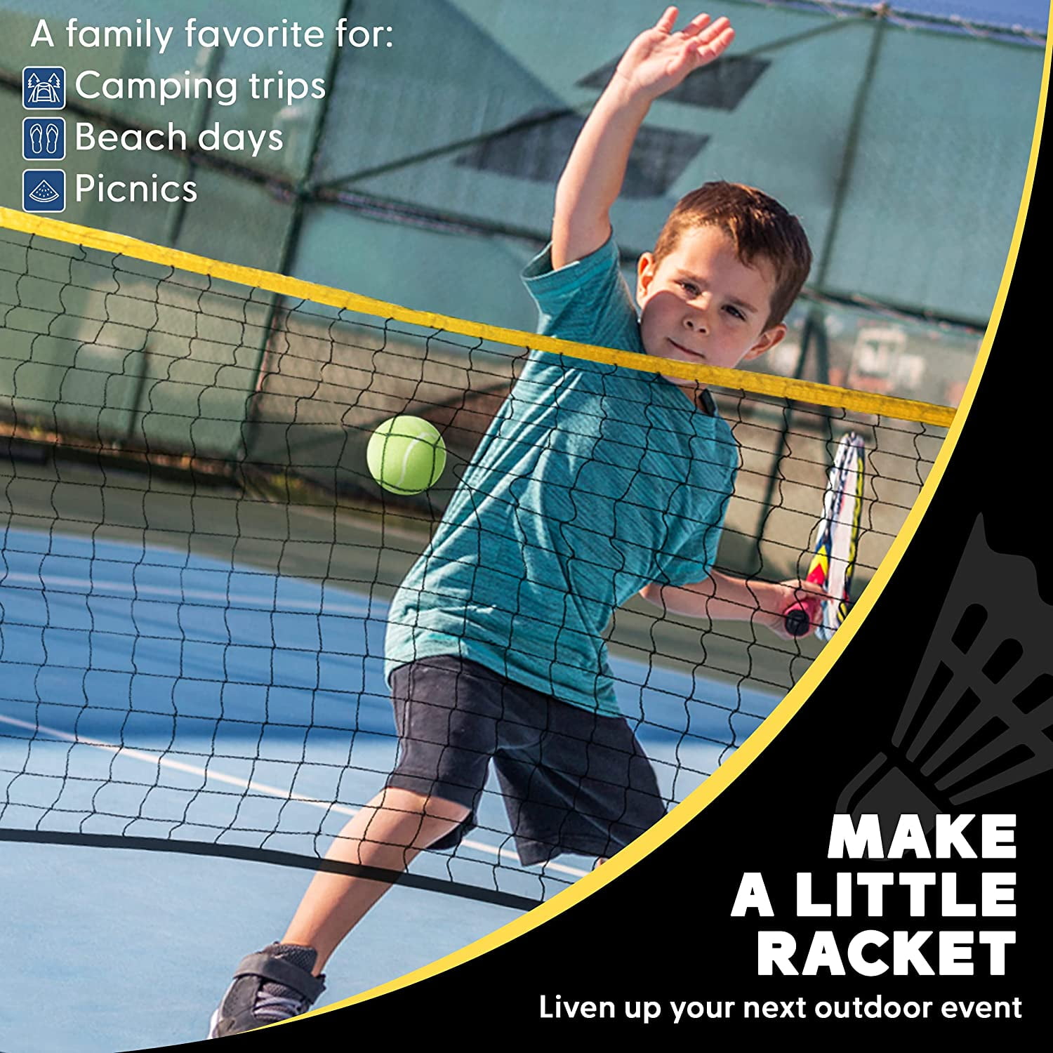 Boulder Sports Portable, Adjustable Volleyball and Badminton Net, Black/Yellow, 17 Ft