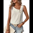 thumbnail image 1 of Blusa Informal Sin Mangas con Cuello en V Asimétrico y Estampado A Rayas para Mujer, Blusa de Verano Albaricoque XXL, 1 of 10