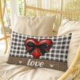 thumbnail image 4 of Bow on Red Heart Pillow Covers, Linen Long Throw Pillow Case, Valentine's Day Love Black Beige Plaid Linen Holiday Pillow Protector Decorative Cushion Cover for Living Room/Bedroom 20" x 30", 4 of 8