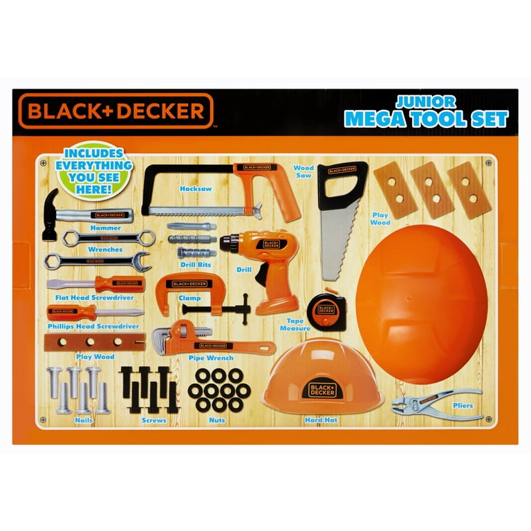  Black + Decker Junior Kids Tool Set - Mega Tool Set with  42Piece Tools & Accessories! Role Play Tools for Toddlers Boys & Girls Ages  3 Years Old & Above, Includes