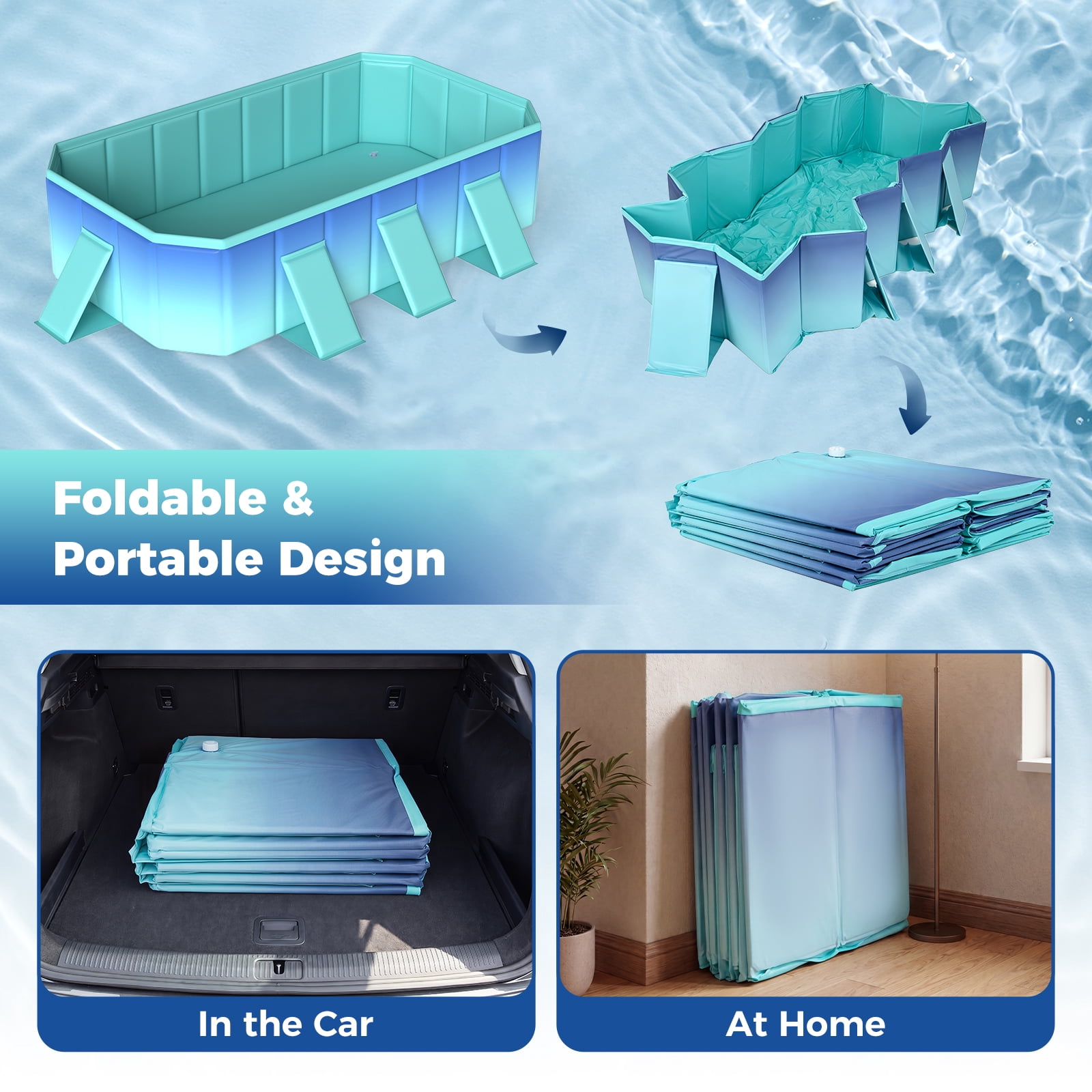 Costway Non-Inflatable Swimming Pool with 24 Wall Panels & 8 Support Panels for Adults Kids Gradient + Green