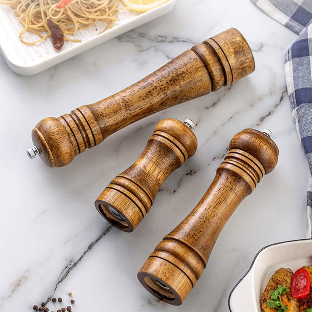 Wood Salt and Pepper Mill, Pepper Grinders, Salt Shakers with Adjustable Ceramic Rotor By KAUKKO （05-8"）