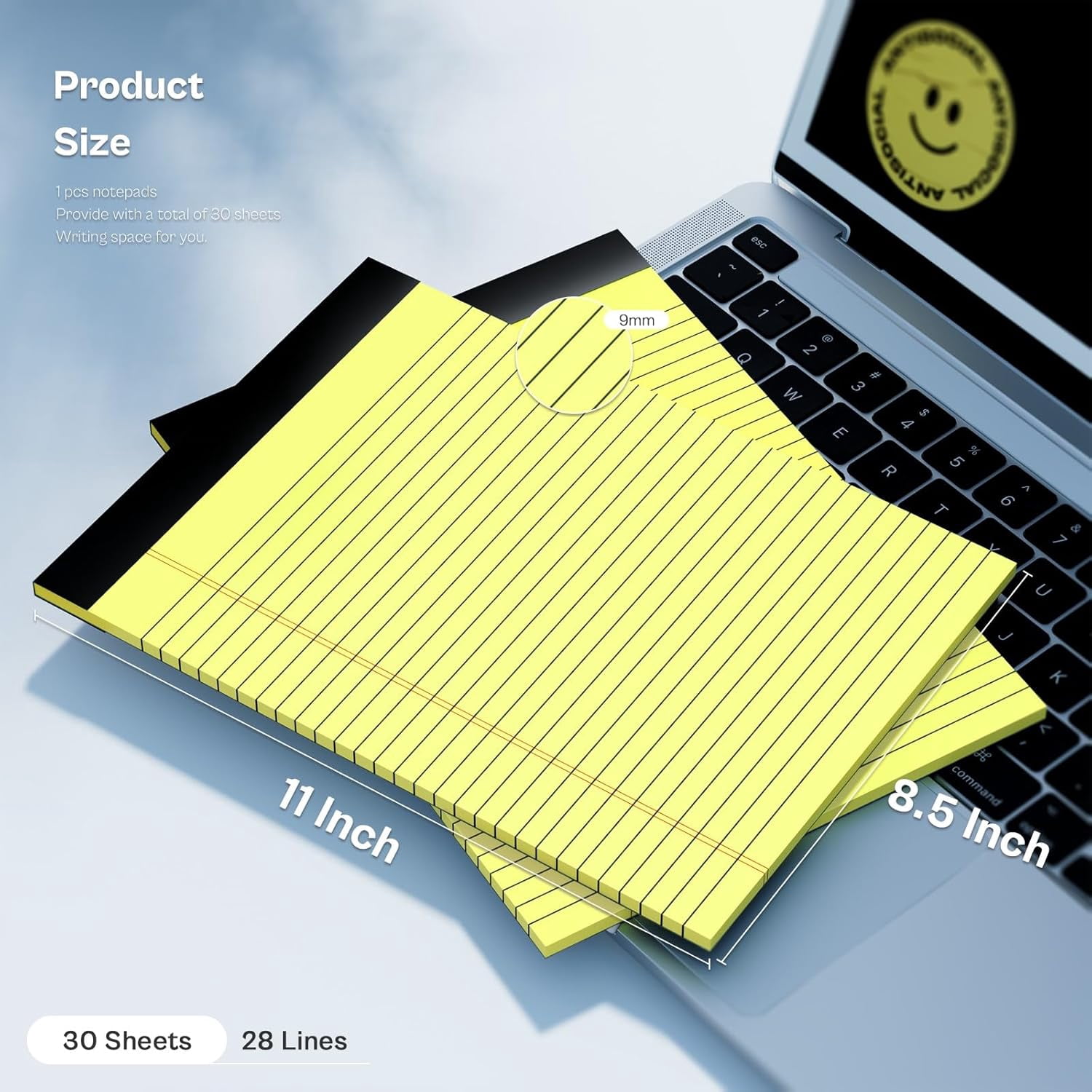 MM 2 Pack Yellow Legal Pads 8.5x11 Yellow Notepads 30 Sheets Perforated Yellow Pads Paper Wide Ruled Writing Pad 70gsm Premium Thick Paper Double-Sided Printing Note Pads for Students,Office,Business