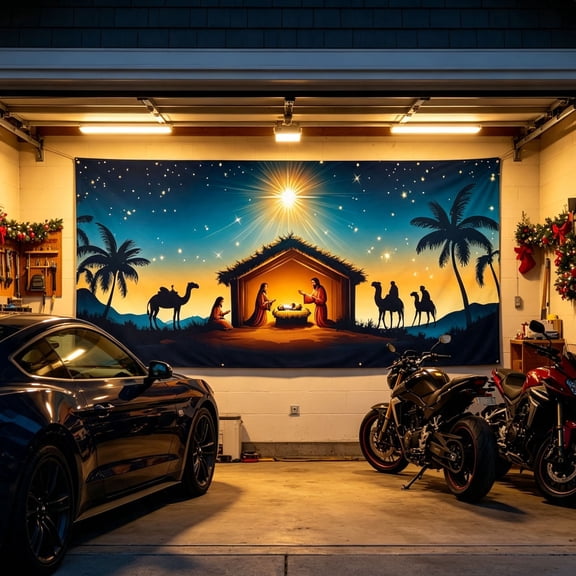 Trovenix Christmas Garage Door Large Festive Holiday Background Flag Decorative Banner For Garage Door Outdoor Indoor Home Party Holiday Decor