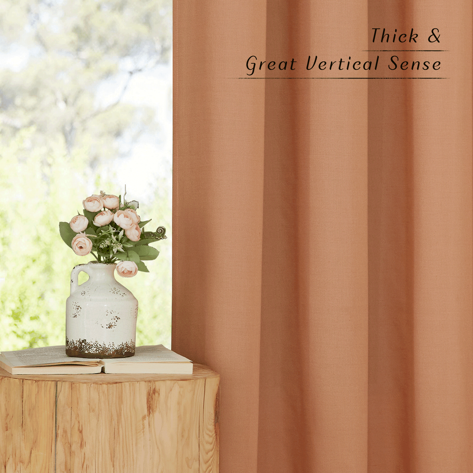 NICETOWN Linen Curtains for Bedroom, Semi Sheer Thick Linen Drapes Light Filtering Privacy Protection Grommet Living Room Curtain Panels, Burnt Orange, 55"x96", 2 Panels
