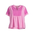 thumbnail image 5 of Terra & Sky Women's Plus Size Pleated Split Neck Top with Short Sleeves, 5 of 5