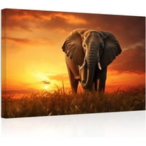 ZHONGYUTONG Forest Elephant Canvas Wall Art African Wild Animal Painting Prints Natural Sunset Landscape Pictures Office Wall Decor Framed (20.00" x 30.00")