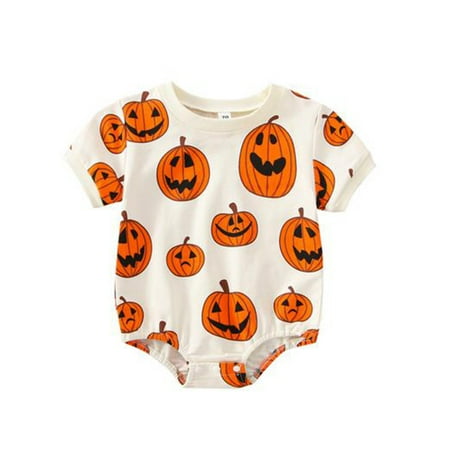 

wybzd Infant Baby Boys Girls Summer Fall Halloween Romper Pumpkin Print Short Sleeve Round Neck Sweatshirt Tops 0-3 Years