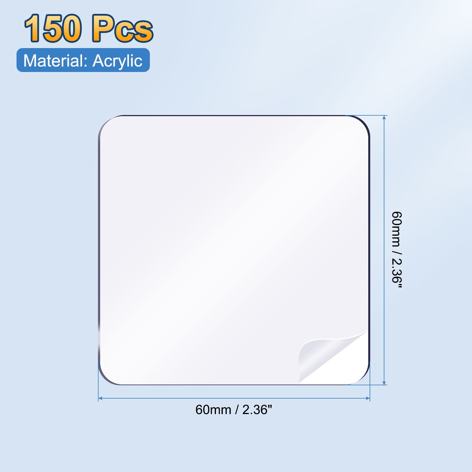 Uxcell Clear Double Sided Adhesive Pads, 2.36'' x 2.36'' Square Pre-Cut Mounting Tape Waterproof Removable Strong Sticky Gel Tape for Walls Hanging, 150 Pcs