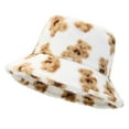 thumbnail image 2 of Women's Faux Fur Bucket Hats Puffy Fleece Winter Warm Wide Brims Fisherman Cap Cute Bear Print Sherpa Crochet Bucket Hat, 2 of 5