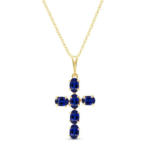 Galaxy Gold 14K Yellow Gold Sapphire Cross Pendant Necklace - September Birthstone - Truth & Nobility - 16" to 24" - Fine Jewelry for Women