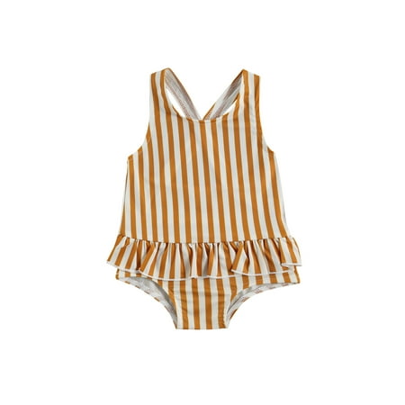 

Baby Little Girls One-Piece Swimsuit Leopard Sleeveless Ruffle Swimwear