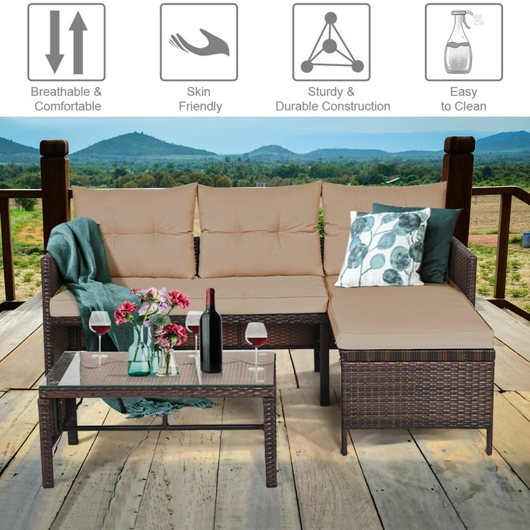 Gymax 3pc rattan furniture set outdoor patio couch sofa wicker set deals