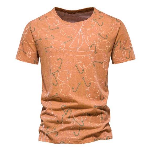 EQWLJWE Men's Short Sleeve Shirt Men's Fashion Casual Neck Pullover Summer Cotton Comfort Print Short Sleeve T Shirt Top