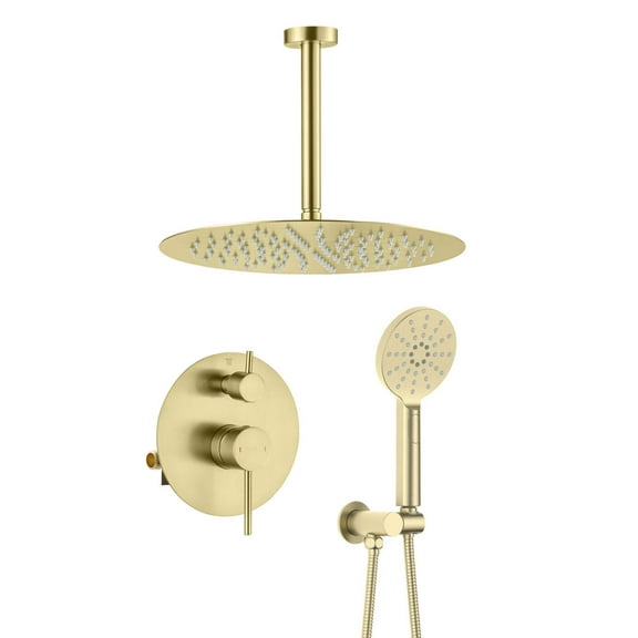 Kibi Circular Pressure Balanced Ceiling Mounted 2-Function Shower System with Rough In Valve