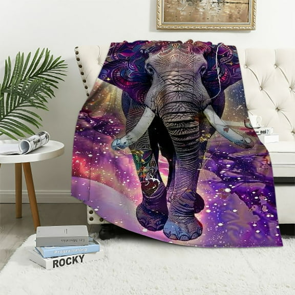 Qinduosi Galaxy Elephant Blanket,Best Elephant Gifts for Women Ideas,Unique Elephant Gifts for Women Adults, for Women,Soft Sherpa Fleece Throw Blanket for Couch in