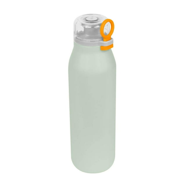 Termo metálico con diseño bicolor moderno, doble pared y asa de silicón verde 7.4 x 25