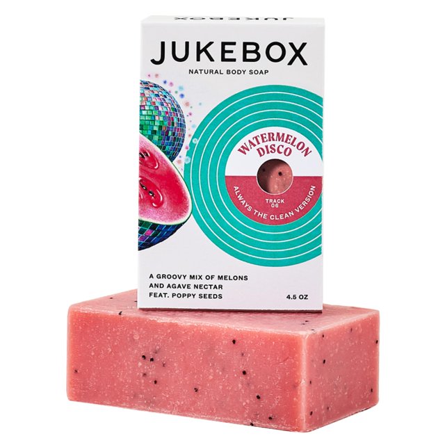 JUKEBOX Jabón Sandía Disco Jabón de barra natural para mujeres Proceso en frío Jabón de baño exfoliante pesado Sin ingredientes nocivos Todo tipo de piel Sandía Melón Agave-a Dr. Squatch Brand-4.5oz