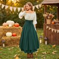 thumbnail image 5 of Womens Renaissance Costume, Women Renaissance Costume Medieval High Waisted Skirt Set | 2 Piece Victorian Set,Off Shoulder Collar,Flared Sleeves,Skirt Length Up to Ankle, Dark Green S, 5 of 6