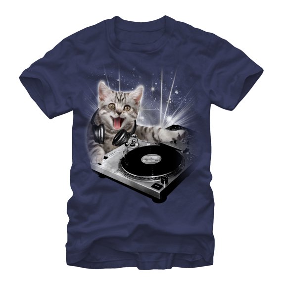 Men's Lost Gods DJ Space Kitten Graphic Tee Navy Blue Small