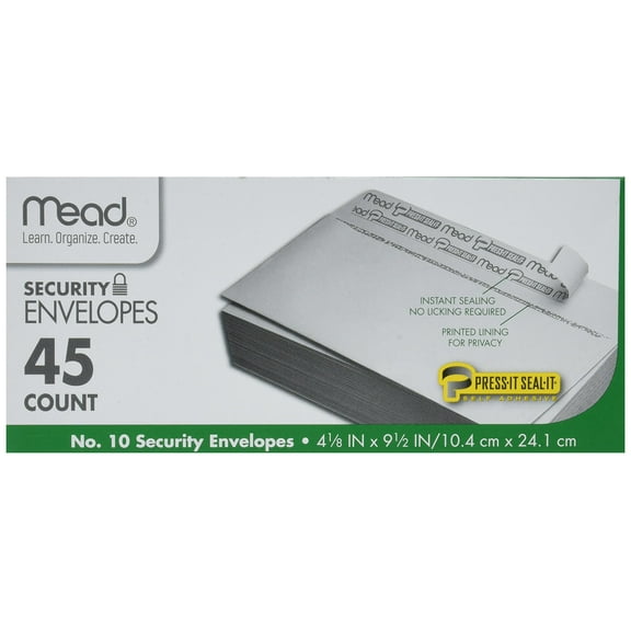 Mead Press-It Seal-It Security Envelopes, 45 Per Pack, 4 Pack, White