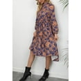 thumbnail image 3 of Floral Print Ruffle Tiered Collared Dress for Women Knee Length Brown Large, 3 of 5