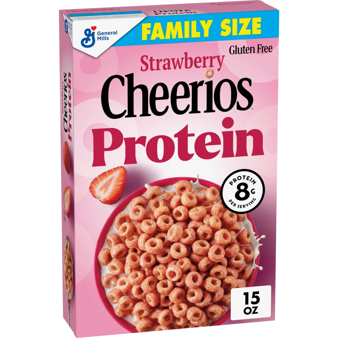 (8 pack) Cheerios Protein Cereal, Strawberry, 8g Protein, Family Size, 15 oz