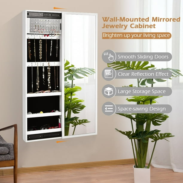 Sliding mirror jewelry cabinet deals