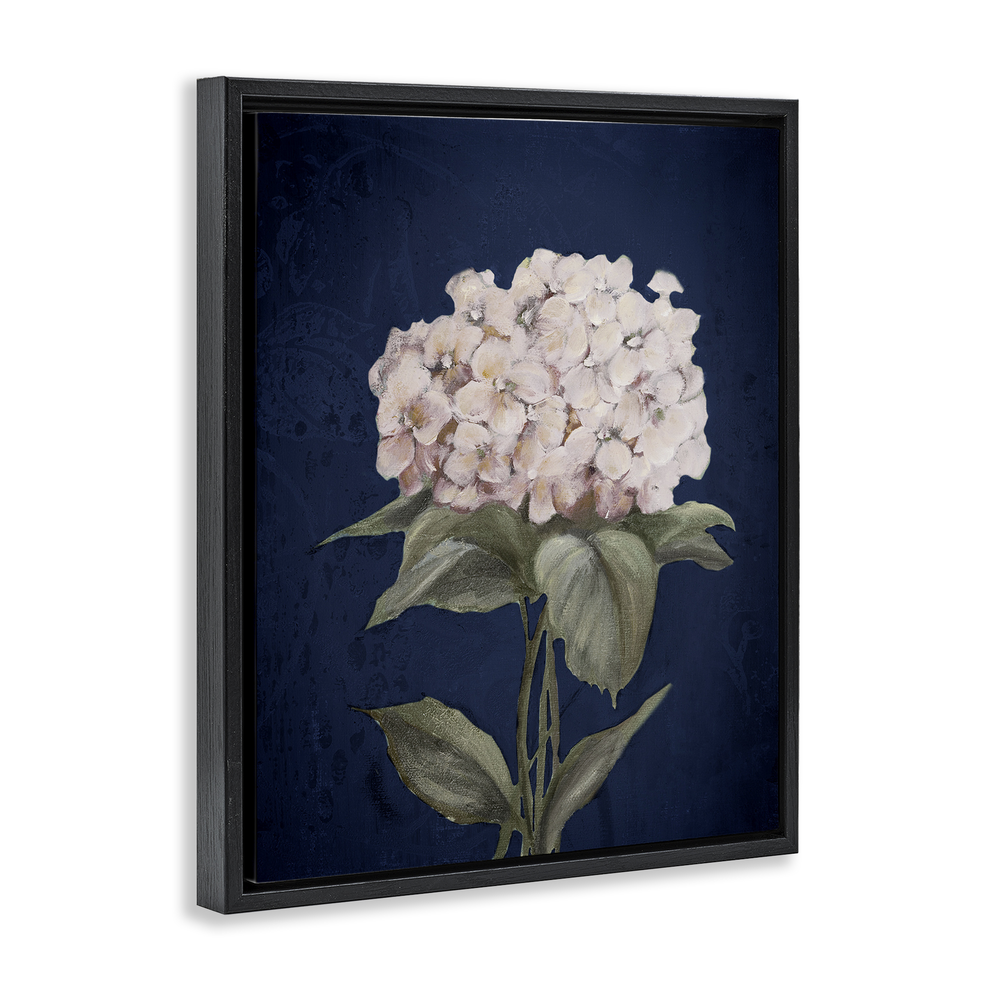 Stupell Industries Single Hydrangea Bloom Botanical & Floral Painting Black Floater Framed Canvas Art Print Wall Art, 17 x 21