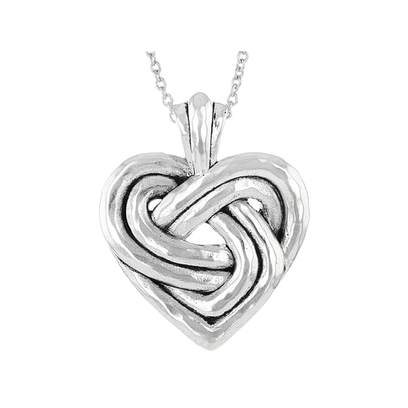 JTV Oxidized Sterling Silver Plated Heart Knot Pendant with Rolo 18 Inch Chain